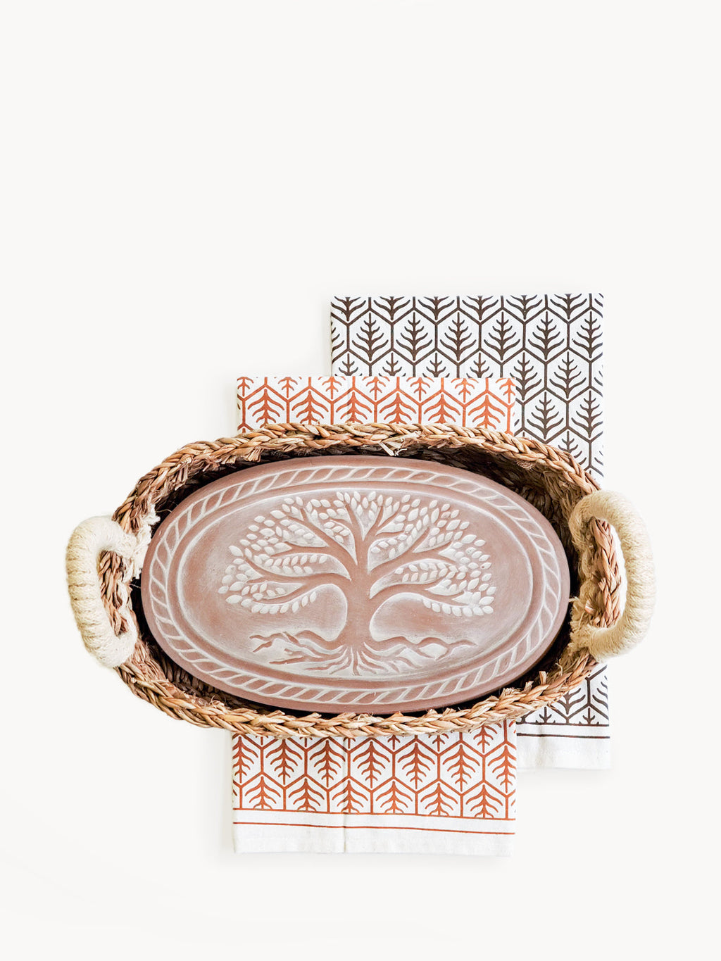 Bread Warmer & Basket Gift Set with Tea Towel - Tree of Life Oval in - KITCHEN photo
