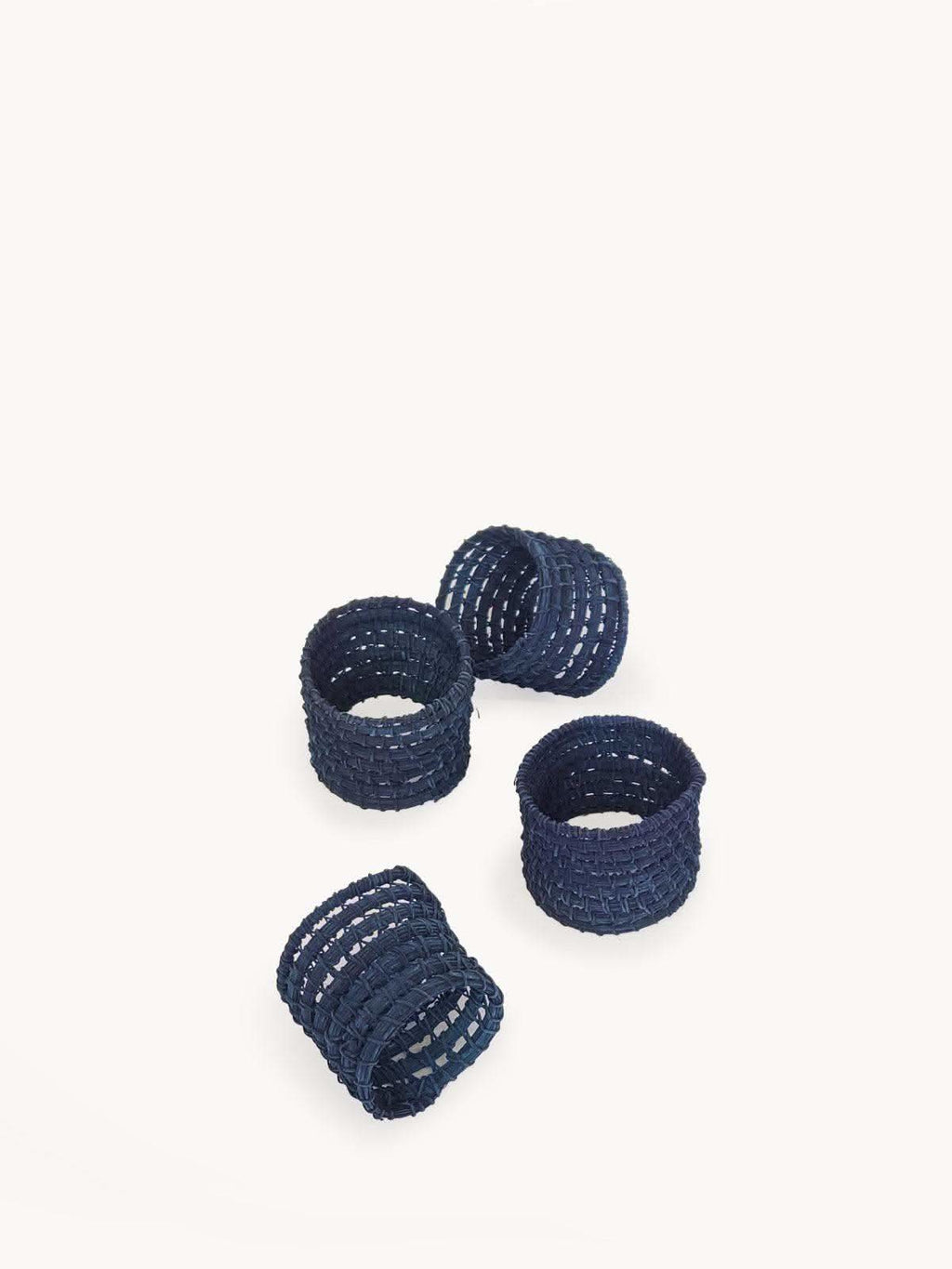 Woven Palm Fiber Napkin Ring - Indigo Blue (Set of 4) in - photo