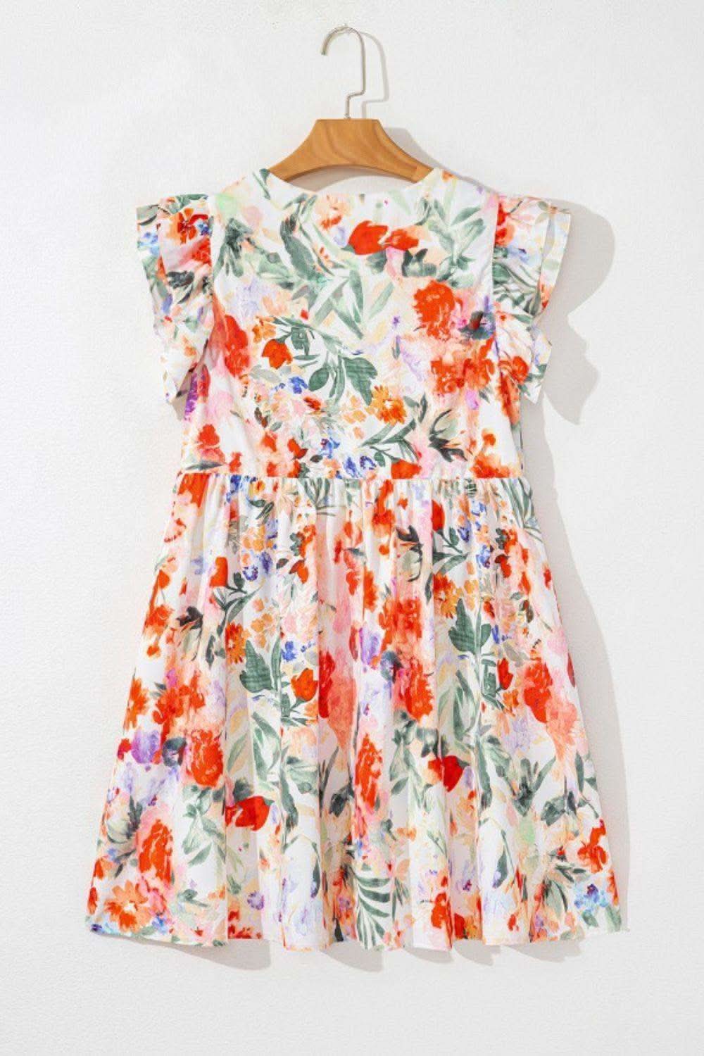 Floral Double Ruffle Sleeve V Neck Mini Dress - SwagglyLife Home & Fashion