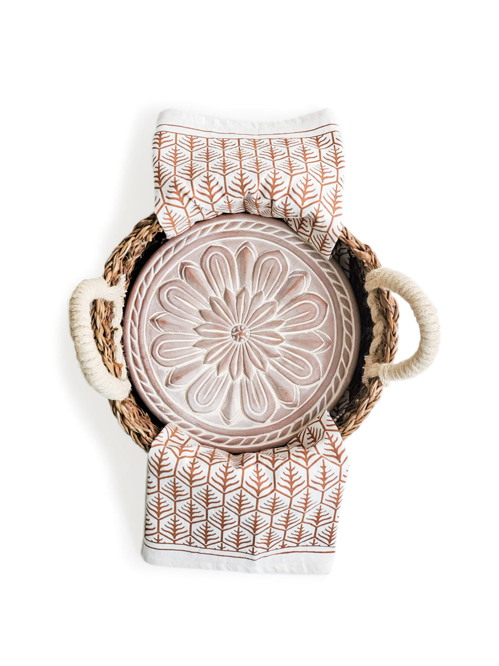 Bread Warmer & Basket Gift Set with Tea Towel - Vintage Flower in Light Brown - KITCHEN photo