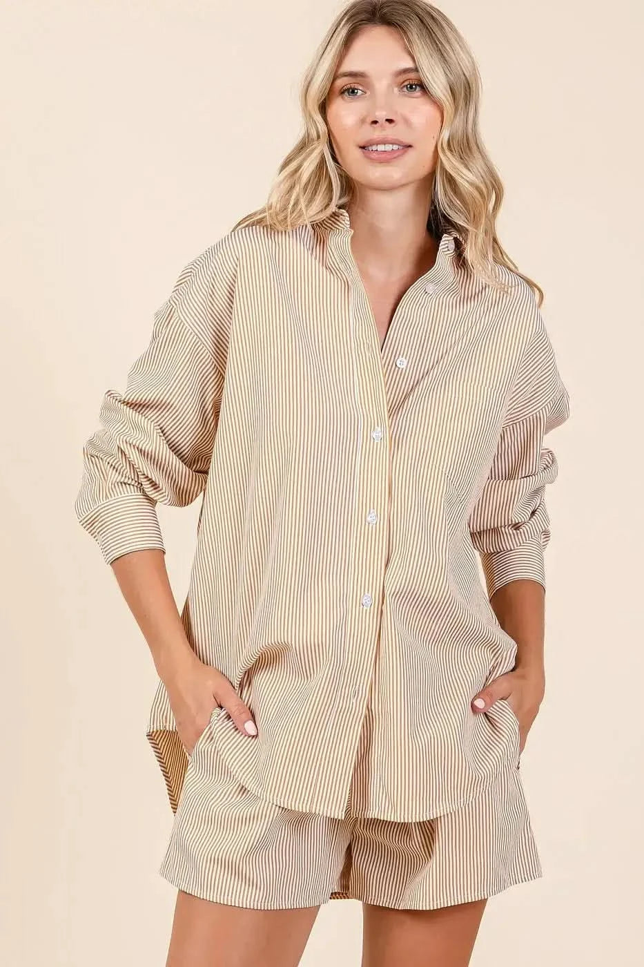Mittoshop Striped Shirt and Shorts Set in BRONZE - photo