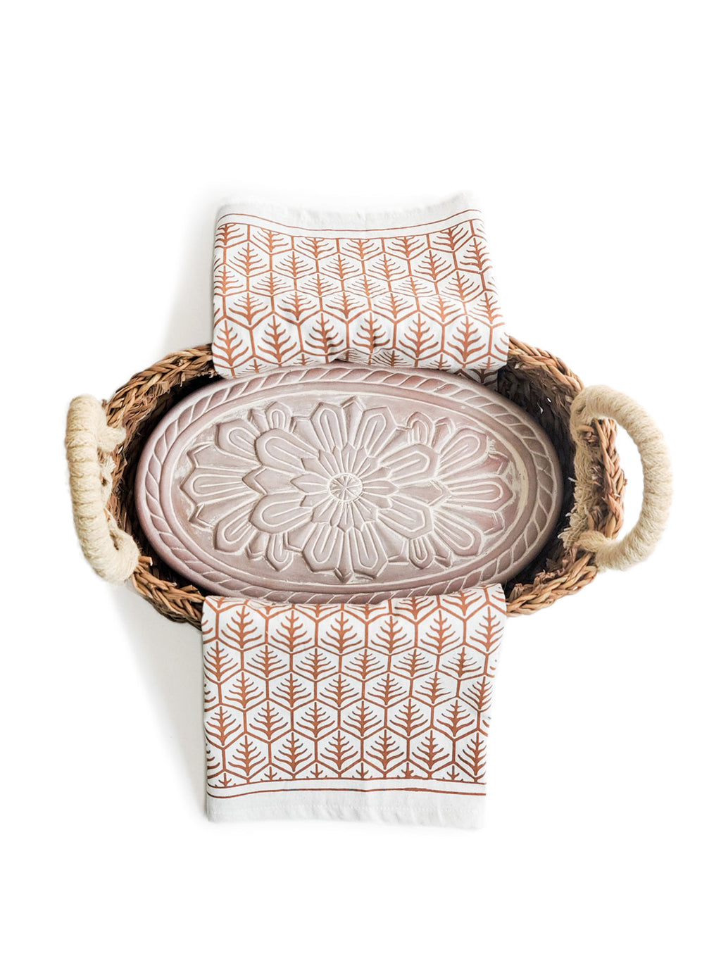 Bread Warmer & Basket Gift Set with Tea Towel - Flower in Light Brown - KITCHEN photo