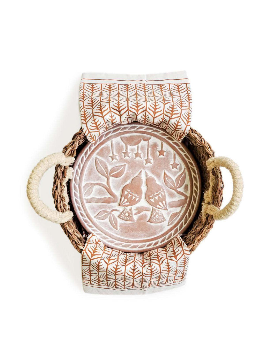 KORISSA Bread Warmer & Basket Gift Set with Tea Towel - Lovebird Round in Light Brown - KITCHEN photo