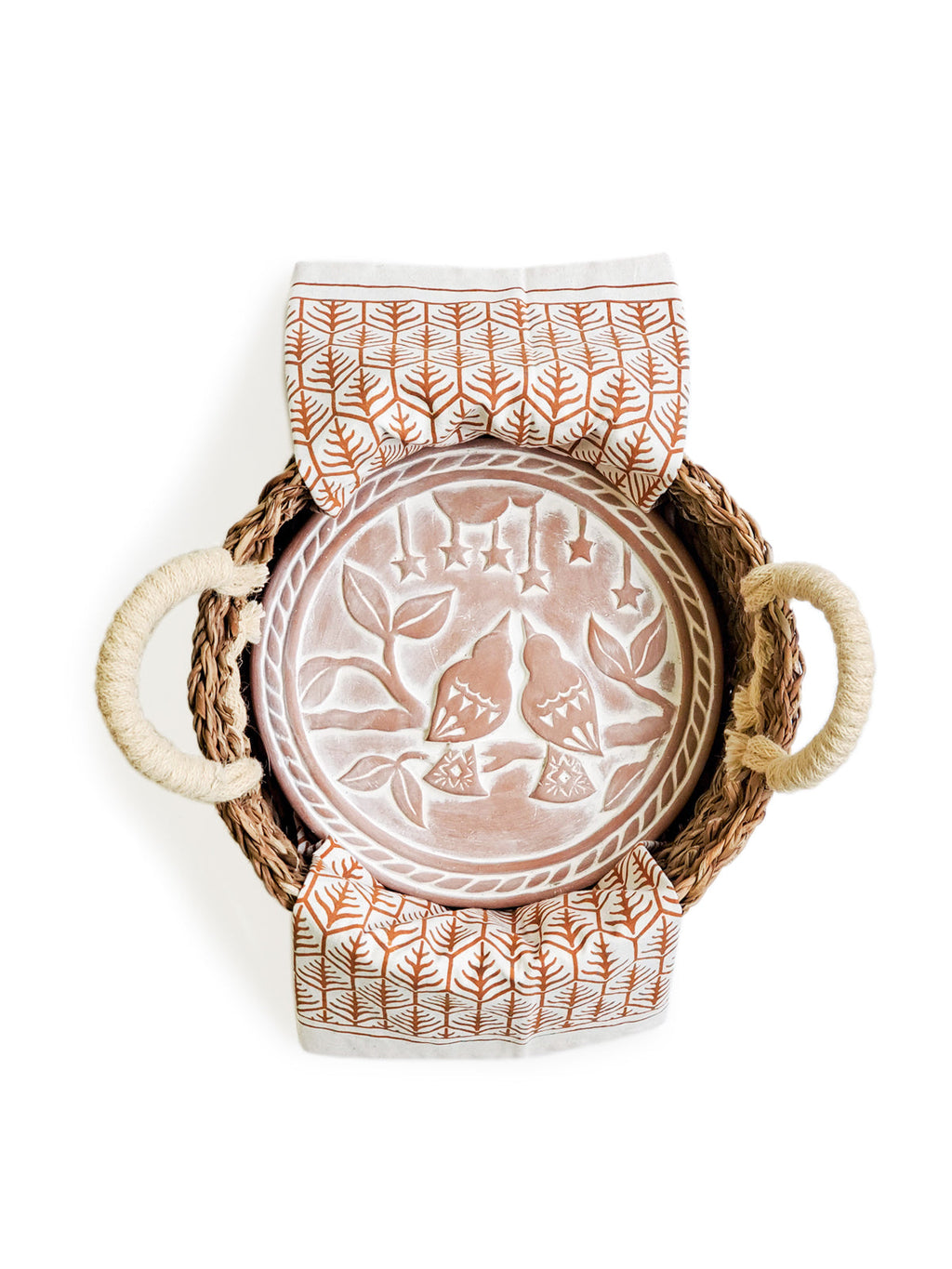 Bread Warmer & Basket Gift Set with Tea Towel - Lovebird Round in Light Brown - KITCHEN photo