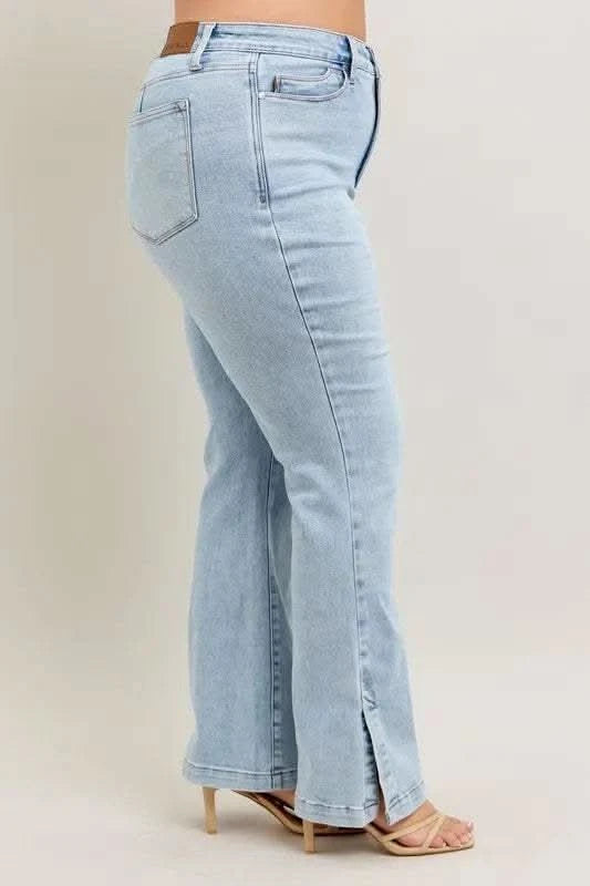 Judy Blue Full Size Tummy Control Vintage Wash Side Slit Slim Boot Jeans Plus Size in - photo