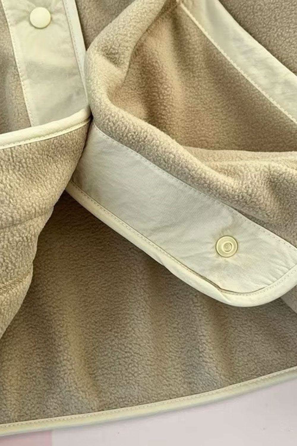 Double Take Snap Down Contrast Fleece Jacket with Pockets in - photo