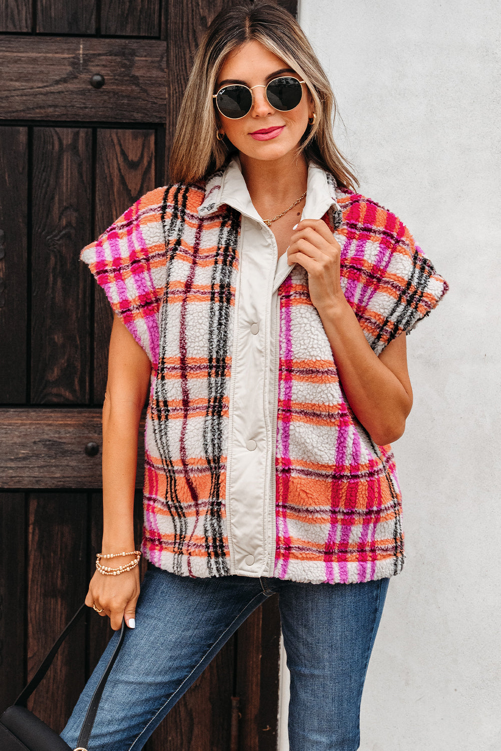 Molly Sherpa Plaid Jacket Vest in - Outerwear/Vests photo