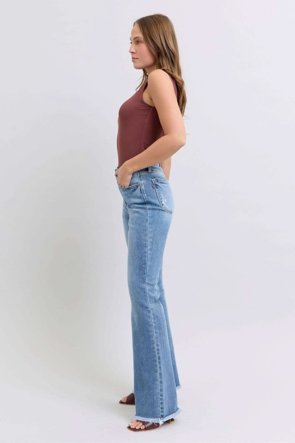 Judy Blue Full Size Raw Hem High Rise Bootcut Jeans in - photo