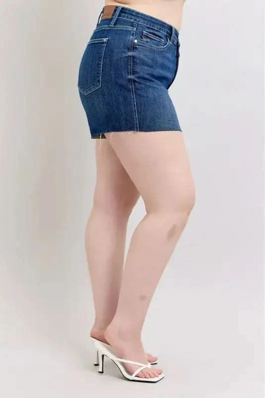 Judy Blue Full Size High Waist Criss-Cross Waistband Denim Shorts Plus Size in - photo