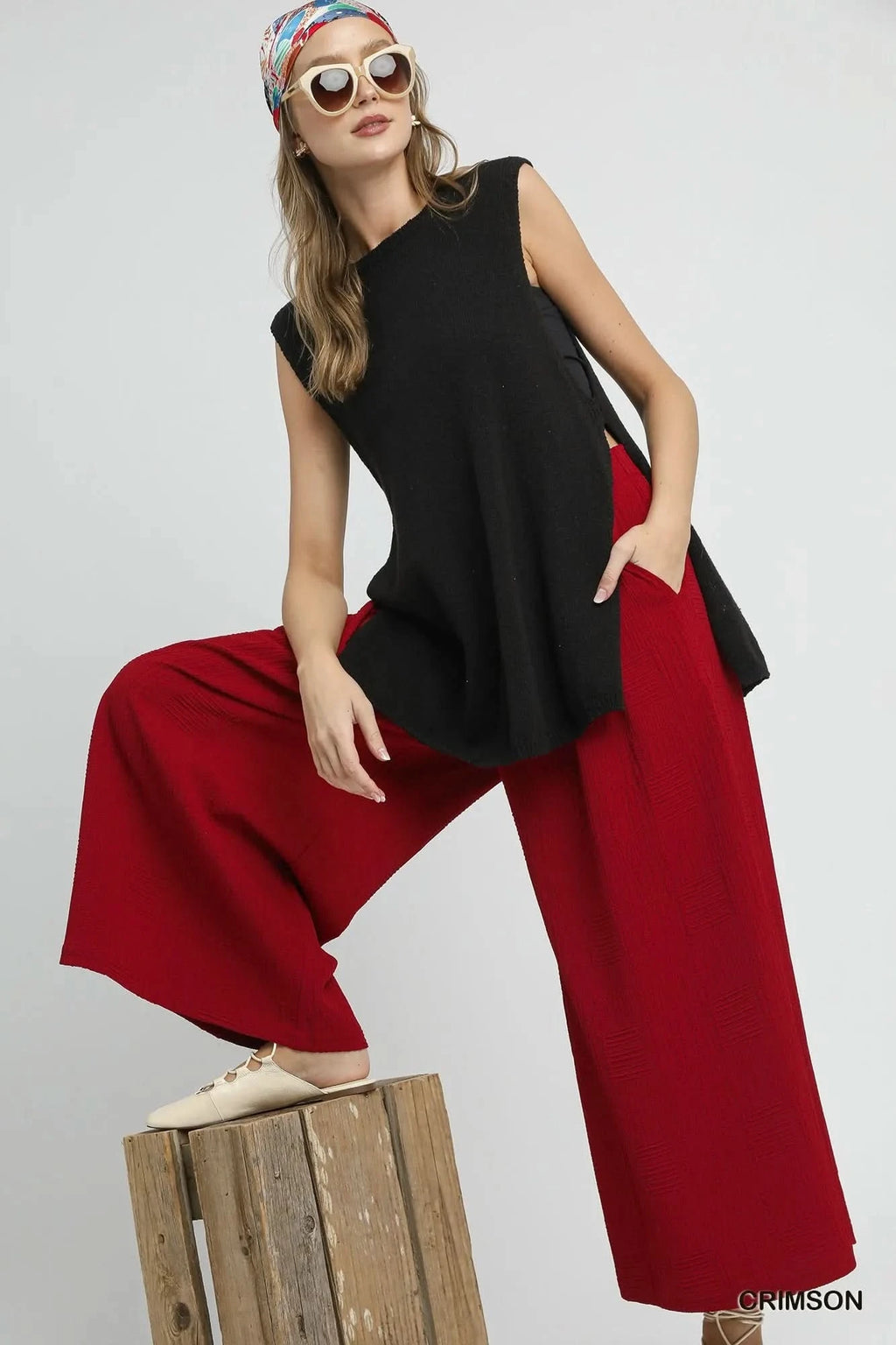 Umgee Elastic Waist Wide Leg Pants in - photo