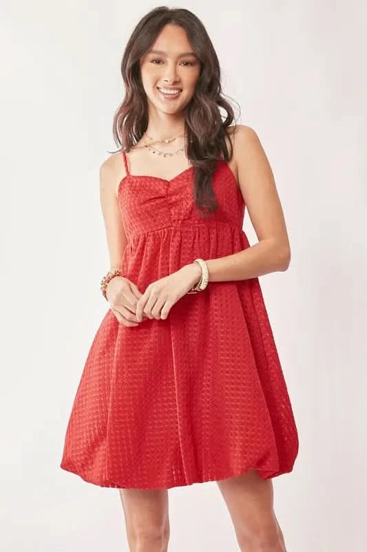 Davi & Dani Textured Sweetheart Neckline Bubble Hem Dress in - photo