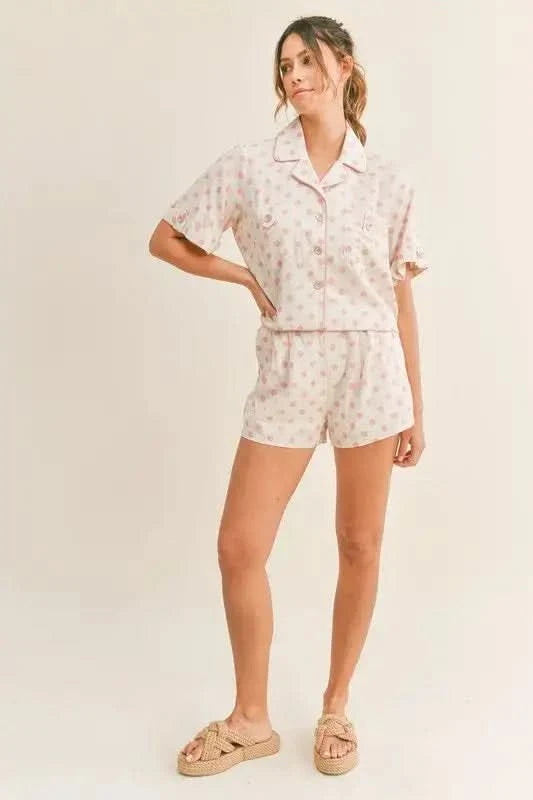 MABLE Polka Dot Collar Crop Top and Short Lounge Set - SwagglyLife Home & Fashion MABLE Polka Dot Collar Crop Top and Short Lounge Set - SwagglyLife Home & Fashion