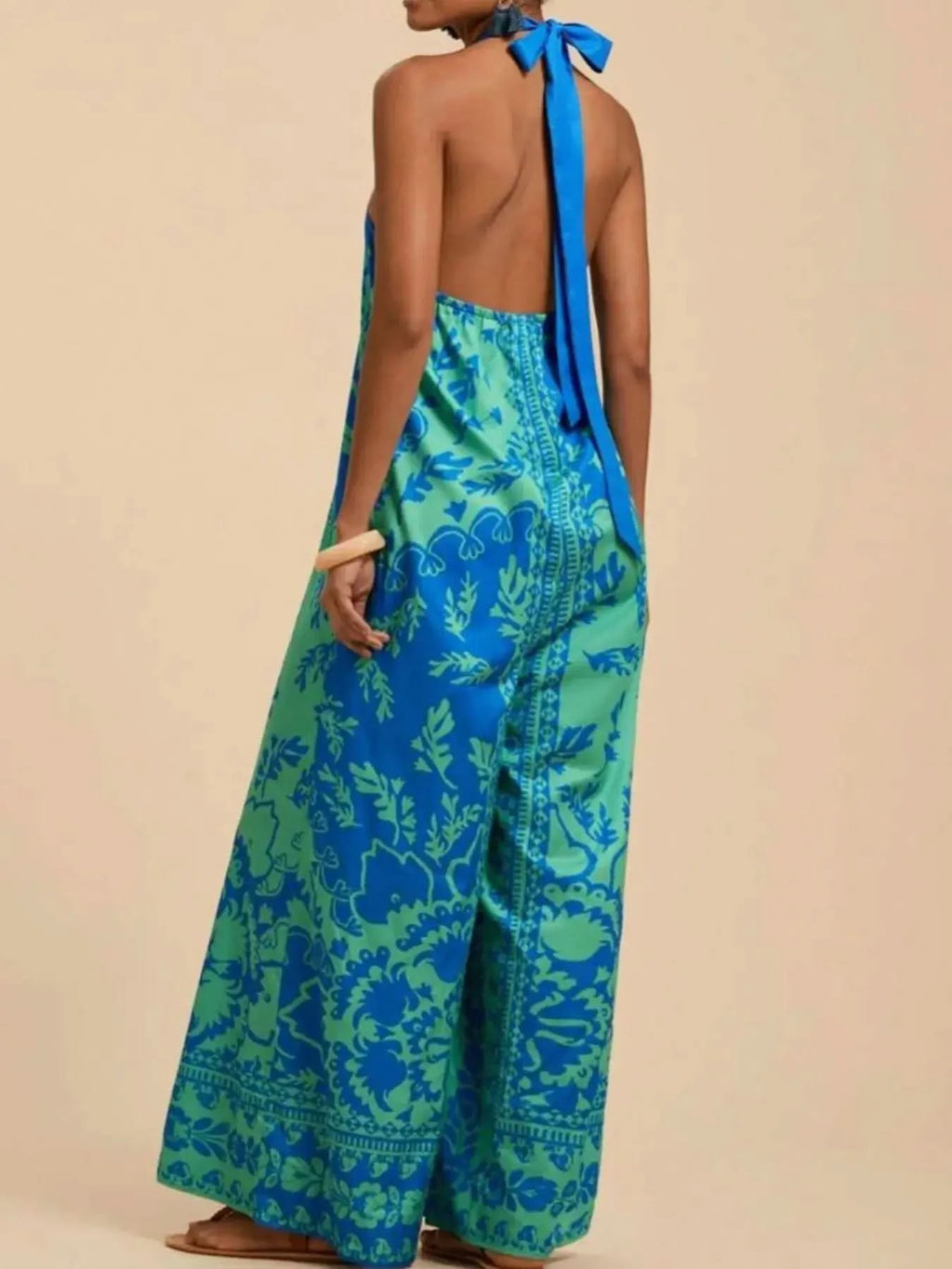 Printed Halter Wide-Leg Jumpsuit - SwagglyLife Home & Fashion
