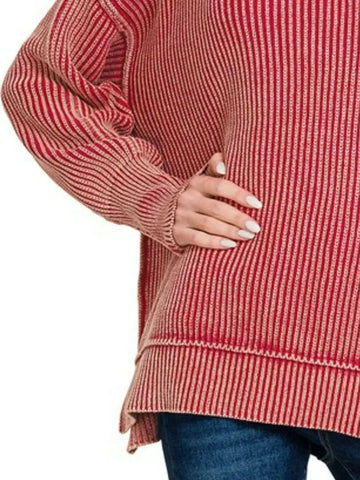 Zenana Washed Side Slit Oversized Sweater - SwagglyLife Home & Fashion Zenana Washed Side Slit Oversized Sweater - SwagglyLife Home & Fashion