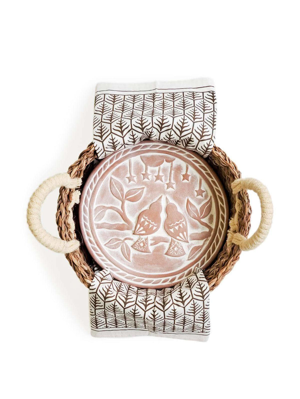 KORISSA Bread Warmer & Basket Gift Set with Tea Towel - Lovebird Round in Dark Brown - KITCHEN photo