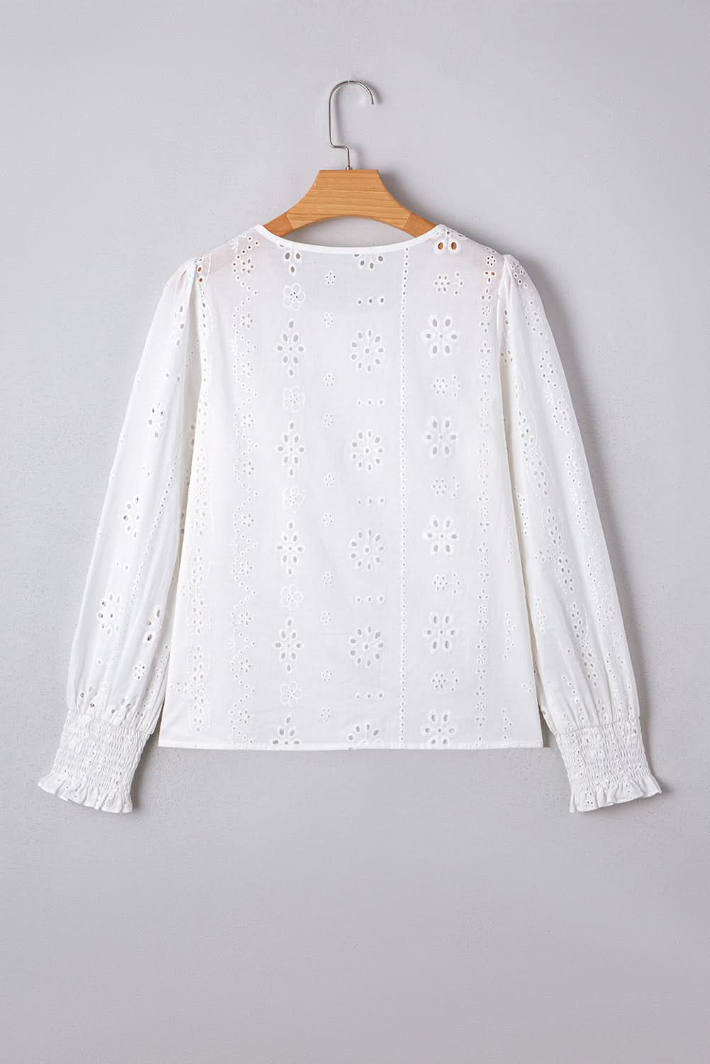 Allison Eyelet Embroidered Smocked Cuff Sheer Blouse in - Tops/Blouses & Shirts photo
