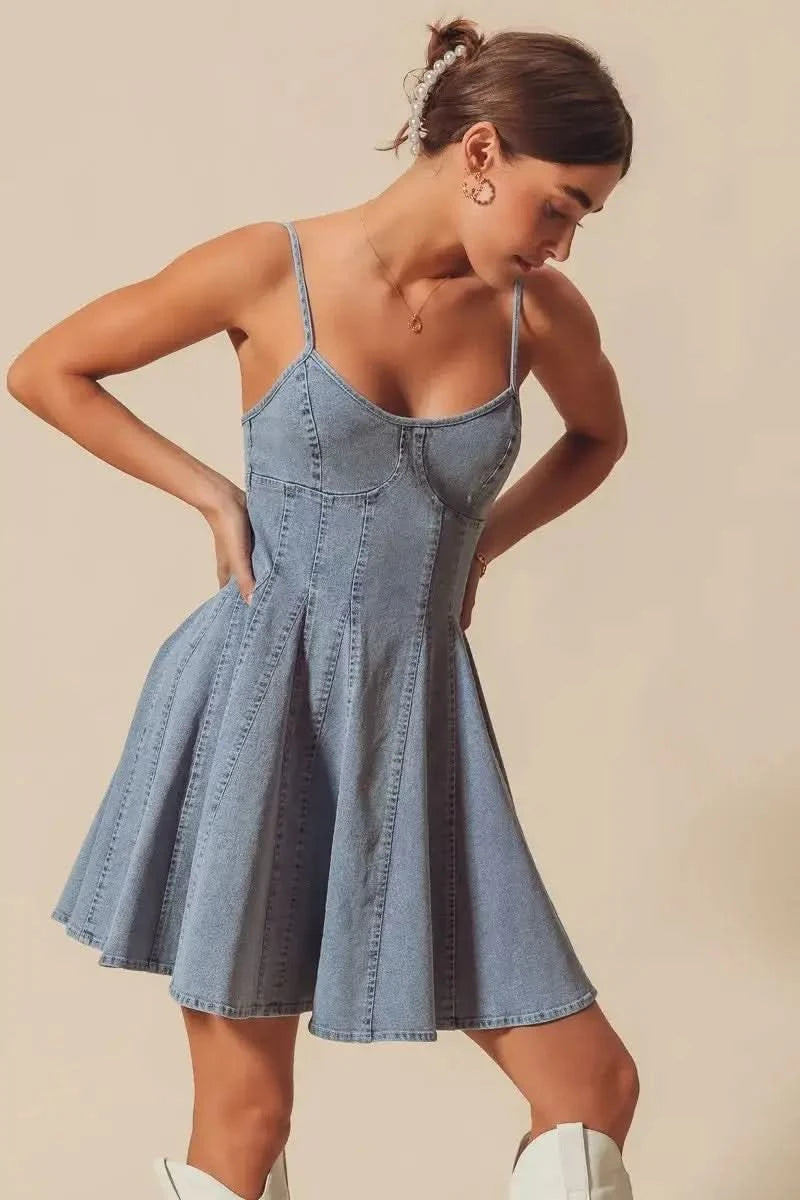 SO ME A Line Fit and Flare Denim Mini Dress in - photo