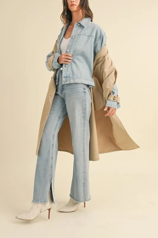 MABLE Layered Look Trench Coat With Denim Jacket in - photo