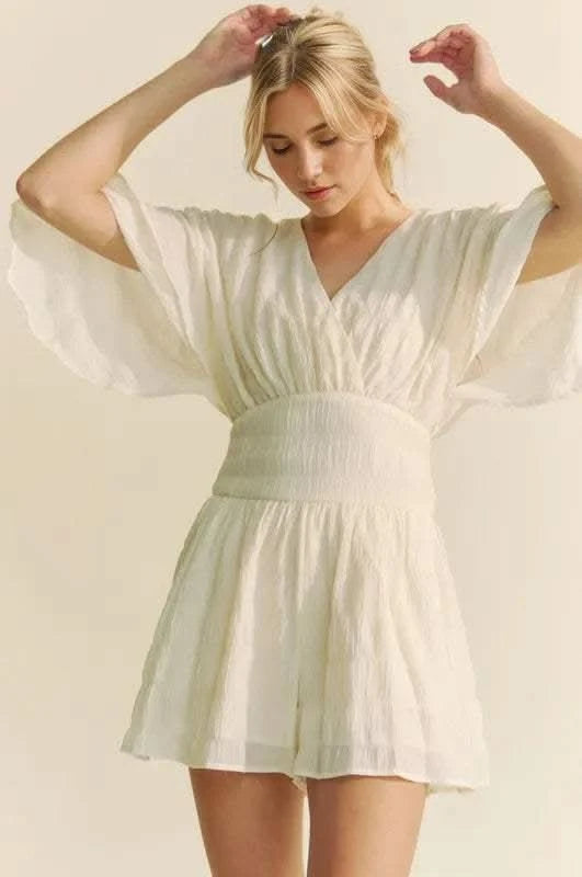 Davi & Dani Batwing Sleeve Waist Belt Romper - SwagglyLife Home & Fashion