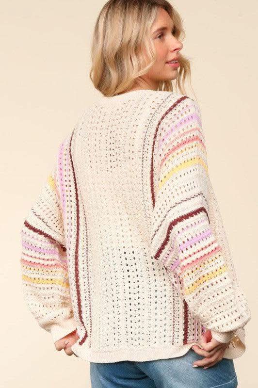 Haptics Full Size Striped Crochet Open Front Cardigan in - photo
