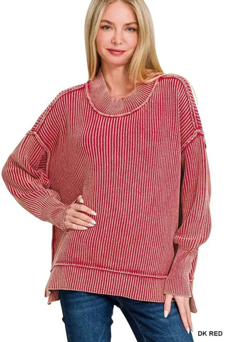 Zenana Washed Side Slit Oversized Sweater - SwagglyLife Home & Fashion Zenana Washed Side Slit Oversized Sweater - SwagglyLife Home & Fashion