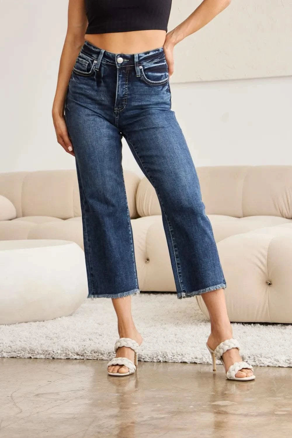 RFM Full Size Tummy Control High Waist Raw Hem Jeans in - photo