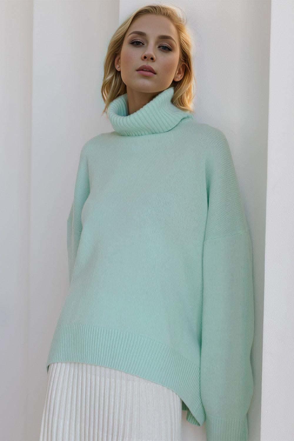 Basic Bae Turtleneck Dropped Shoulder Long Sleeve Sweater in - sweater photo