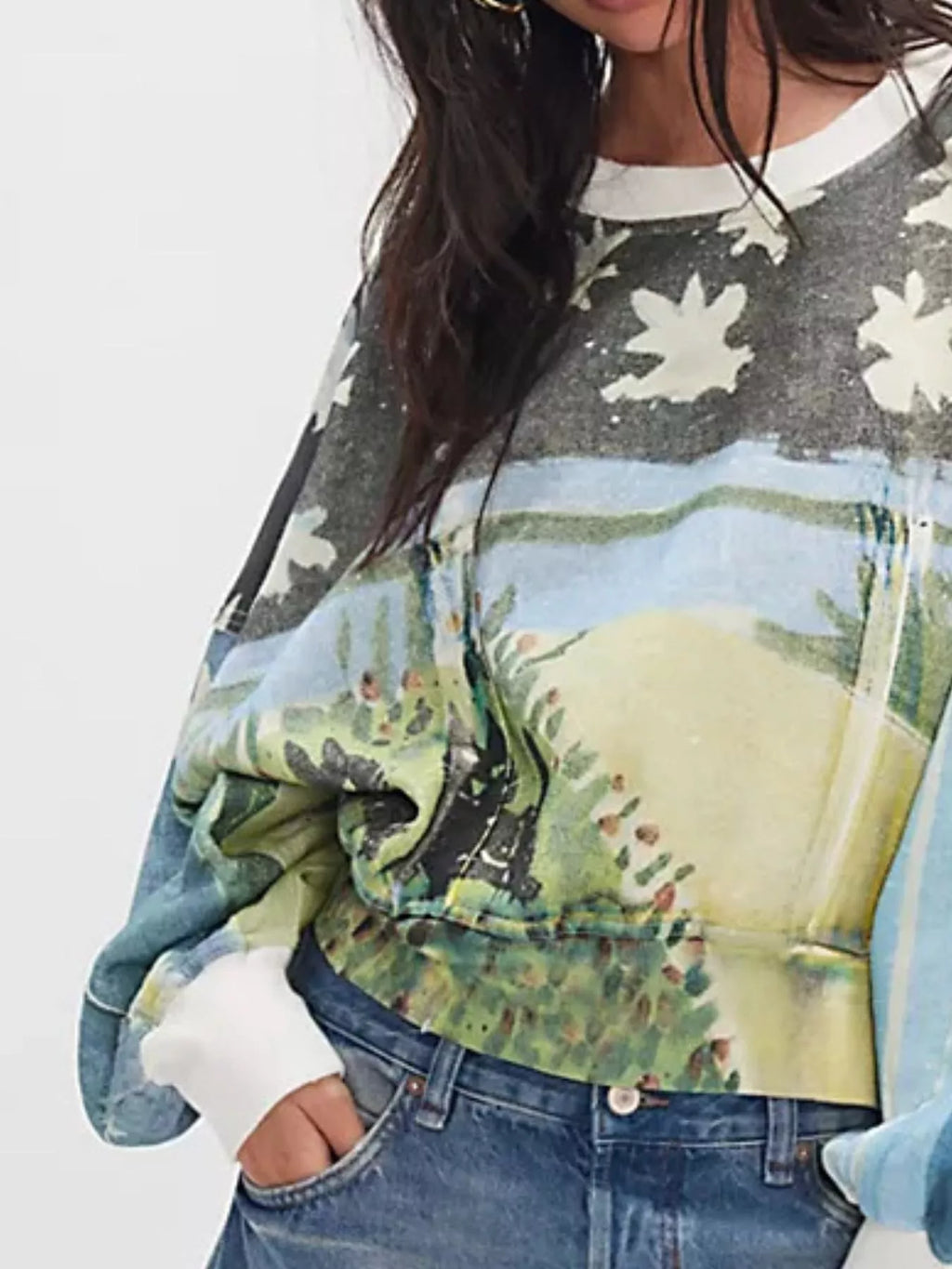 Printed Round Neck Dropped Shoulder Sweatshirt in - photo