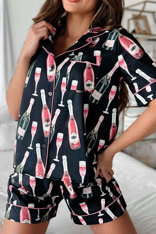 Champagne Print Short Sleeve Top and Shorts Sleepwear Set - SwagglyLife Home & Fashion Champagne Print Short Sleeve Top and Shorts Sleepwear Set - SwagglyLife Home & Fashion