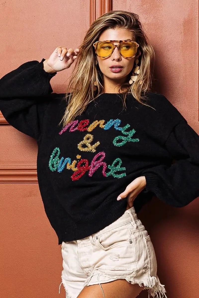 BiBi Tinsel Lettering Christmas Sweater in - photo