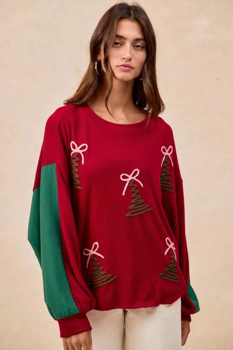 BiBi Christmas Theme Tree Embroidered Sweater in - photo