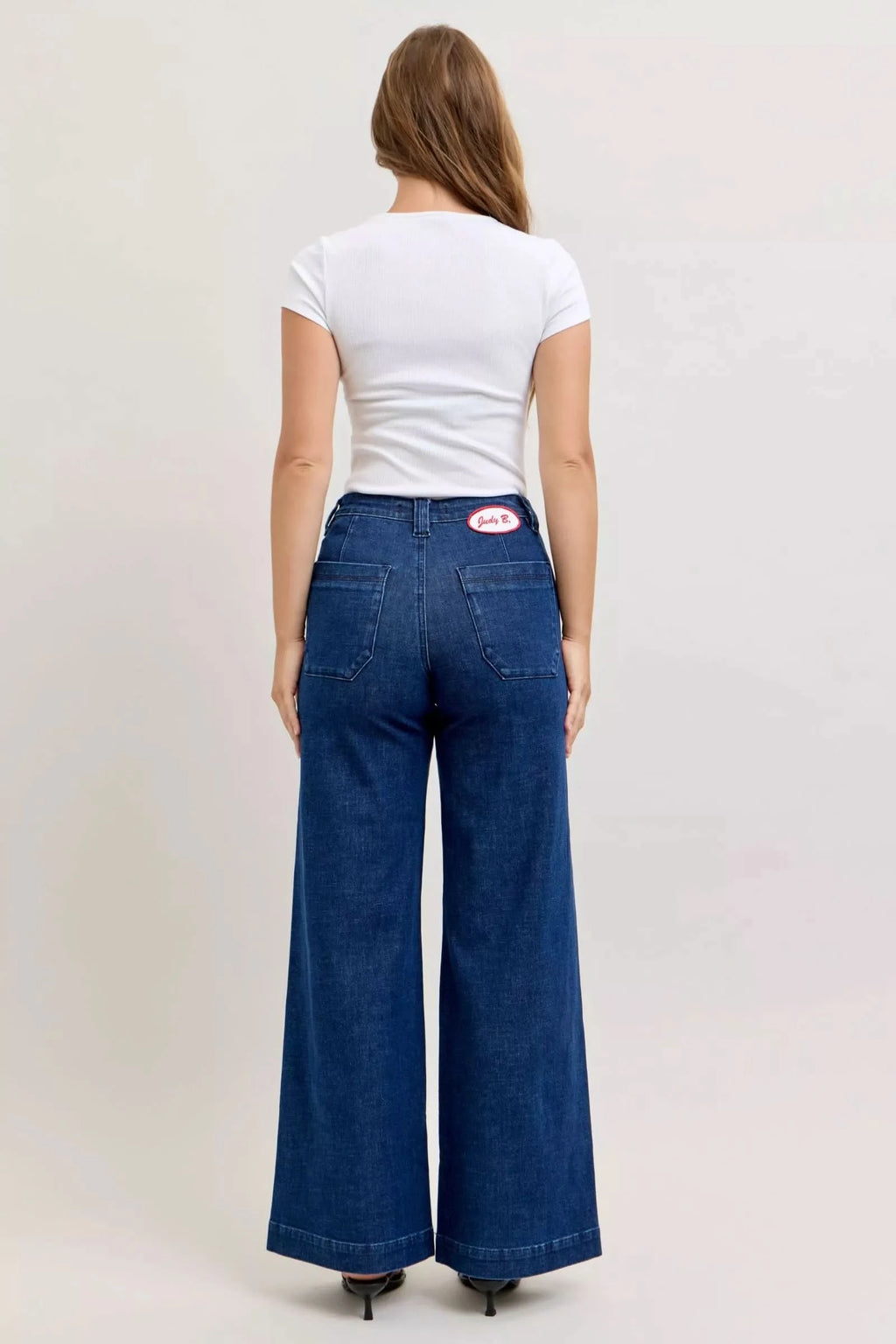 Judy Blue High-Waisted Retro Wide Jeans with Patch Pkts & Twisted Seams in - photo