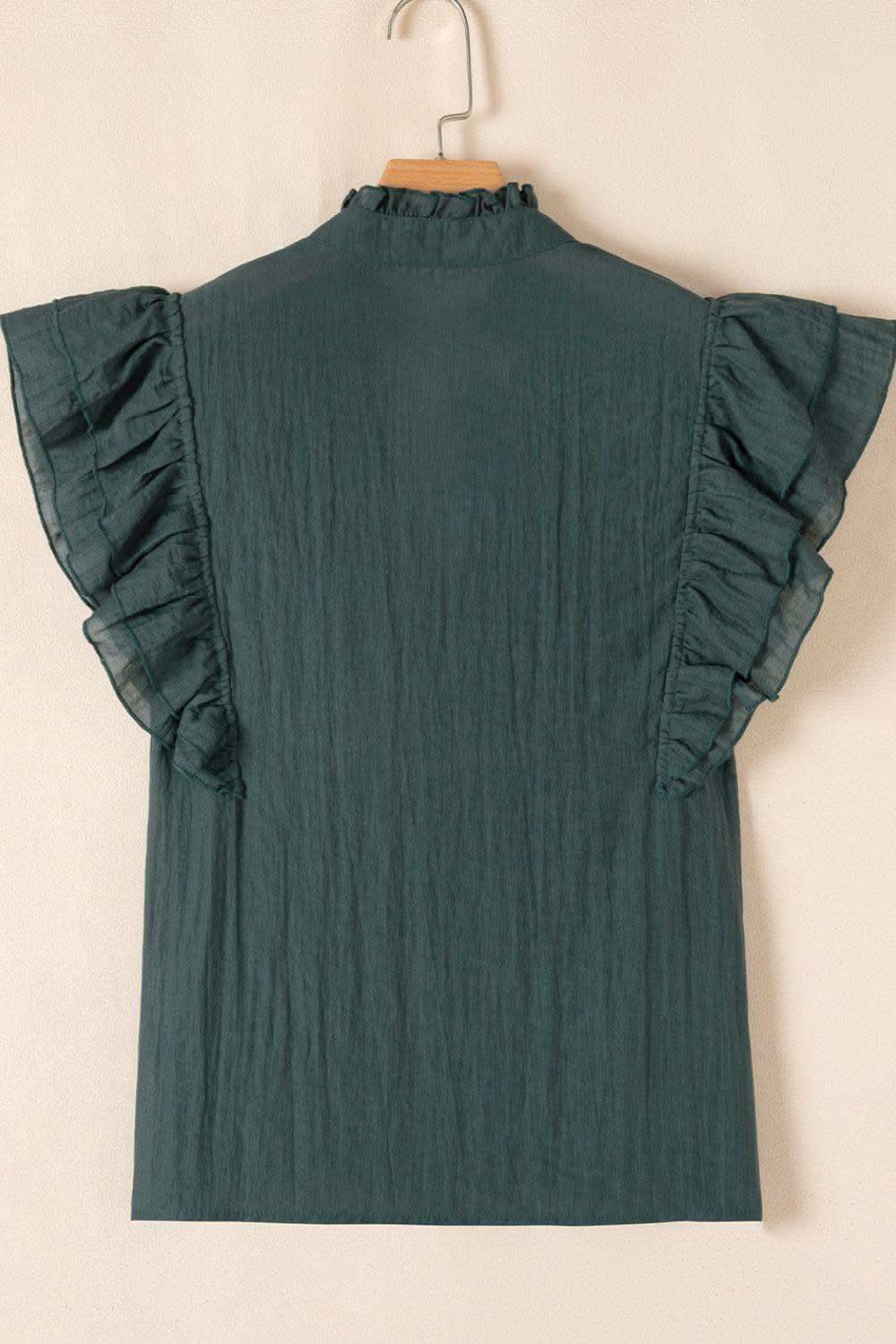 Frilled Notched Ruffled Cap Sleeve Blouse in - tops photo