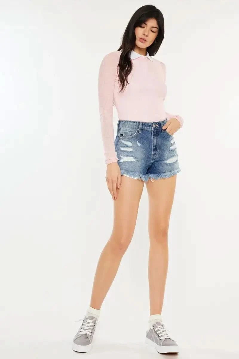 Kancan High Rise Raw Hem Denim Shorts in - photo