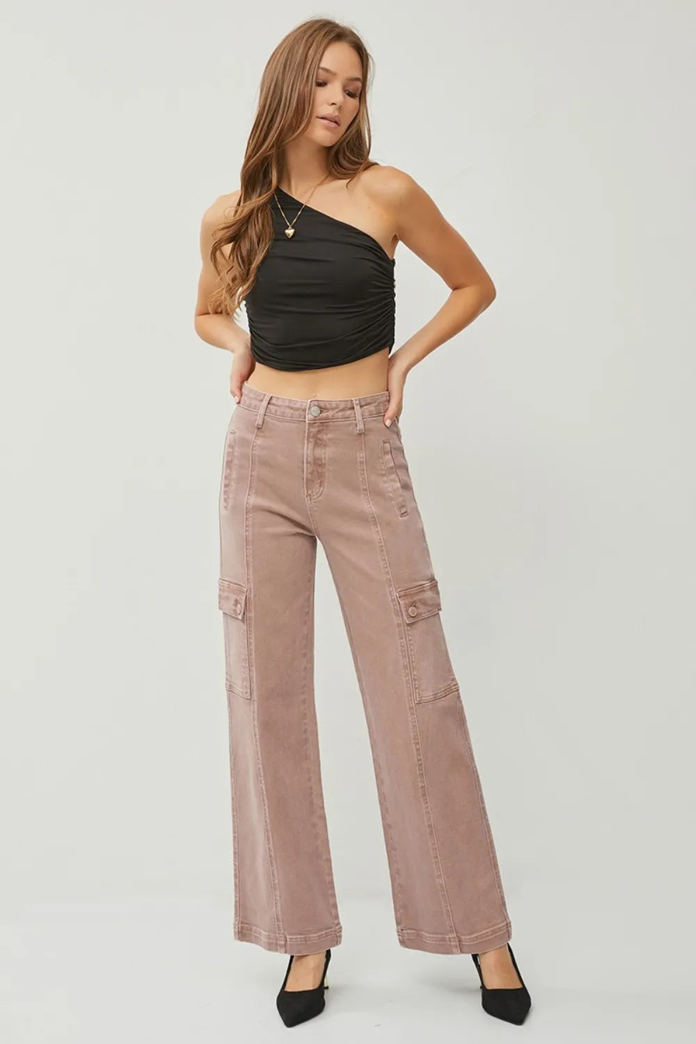 RISEN Full Size High Rise Wide Leg Cargo Jeans in - photo
