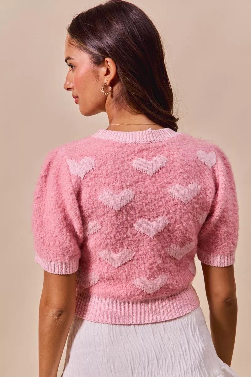 SO ME All Over Heart Valentine Cropped Sweater in - photo