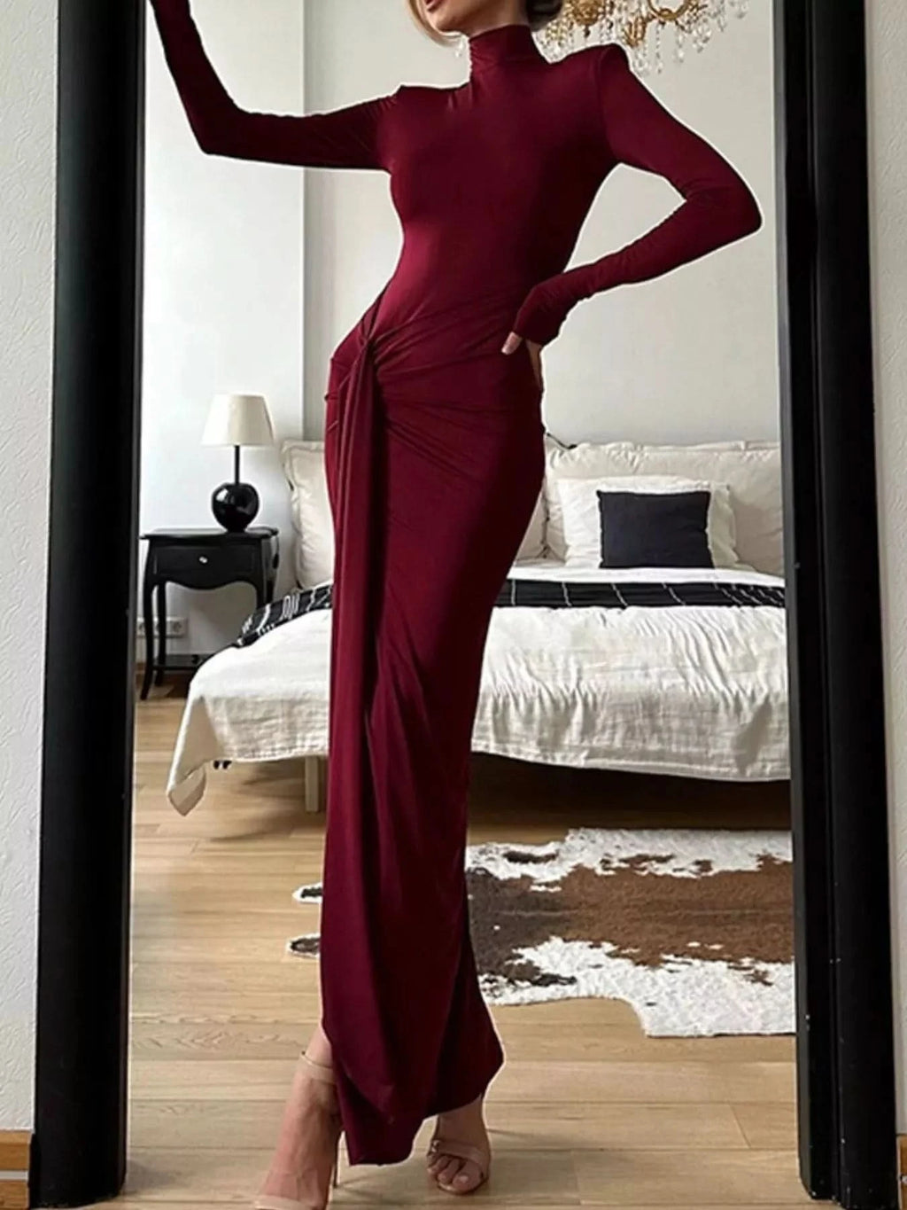 Turtleneck Long Sleeve Slit Maxi Dress in - photo