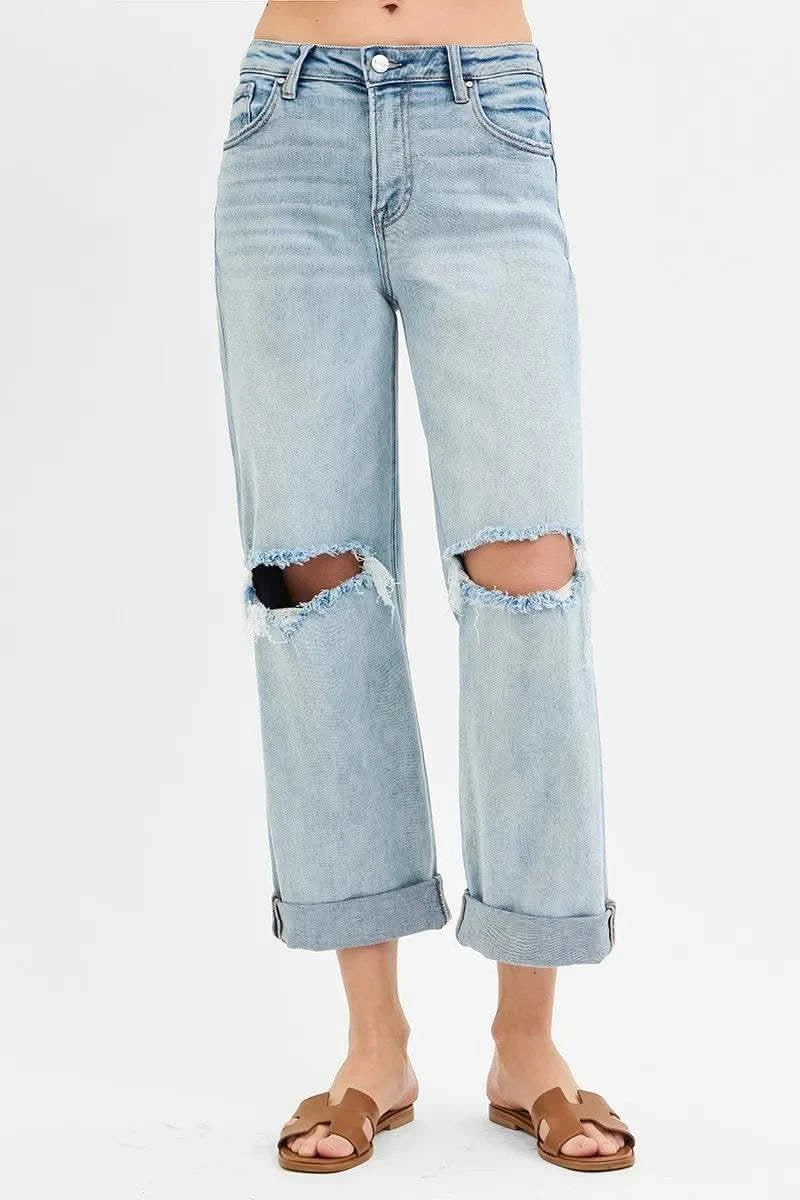 RISEN Full Size Mid Rise Fit Boyfriend Jeans with Cuff Plus Size in - photo