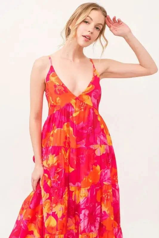And The Why Floral Tiered Maxi Cami Dress with Pockets in - photo