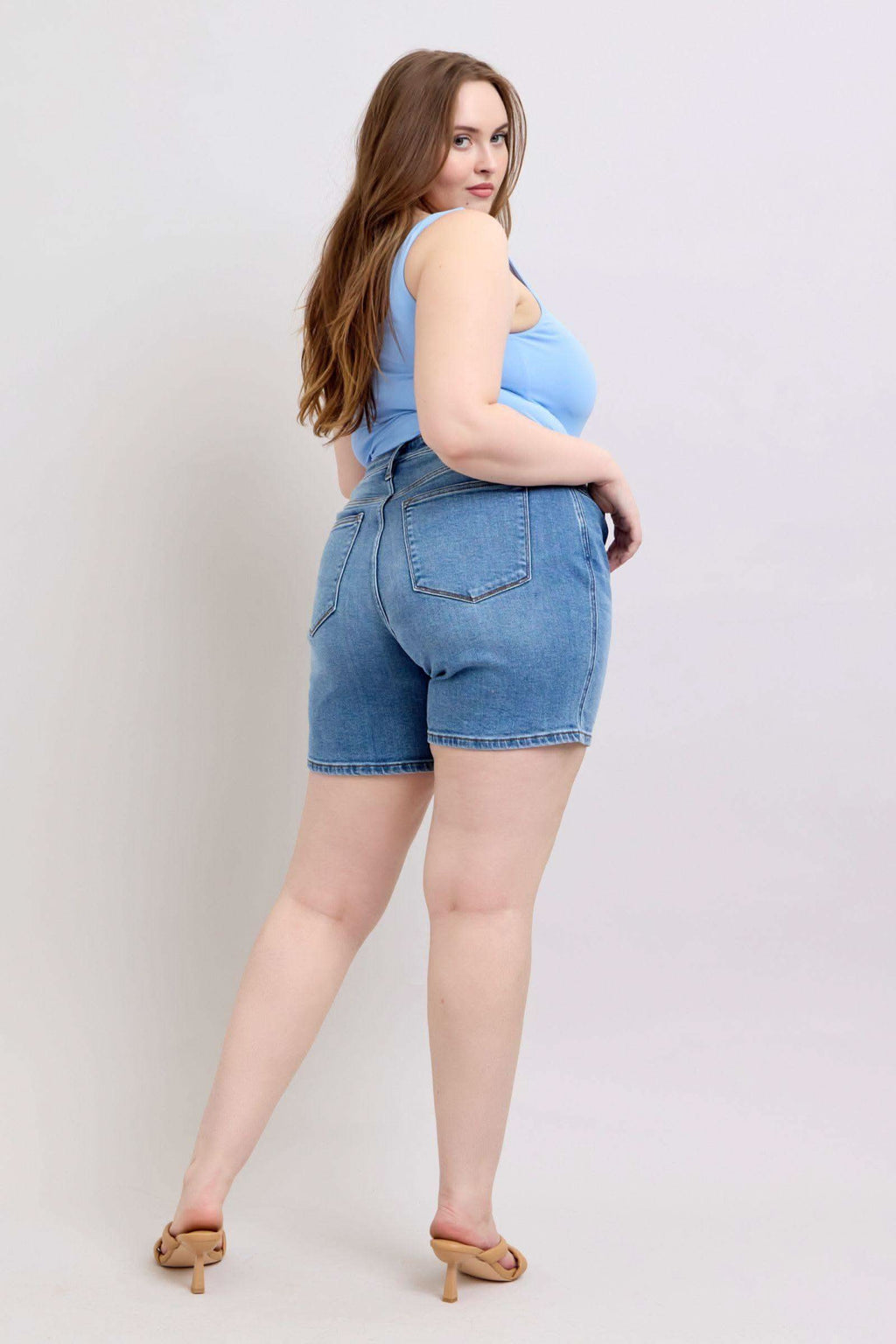 Judy Blue Full Size 2 Button Denim Shorts with Pockets Plus Size in - photo