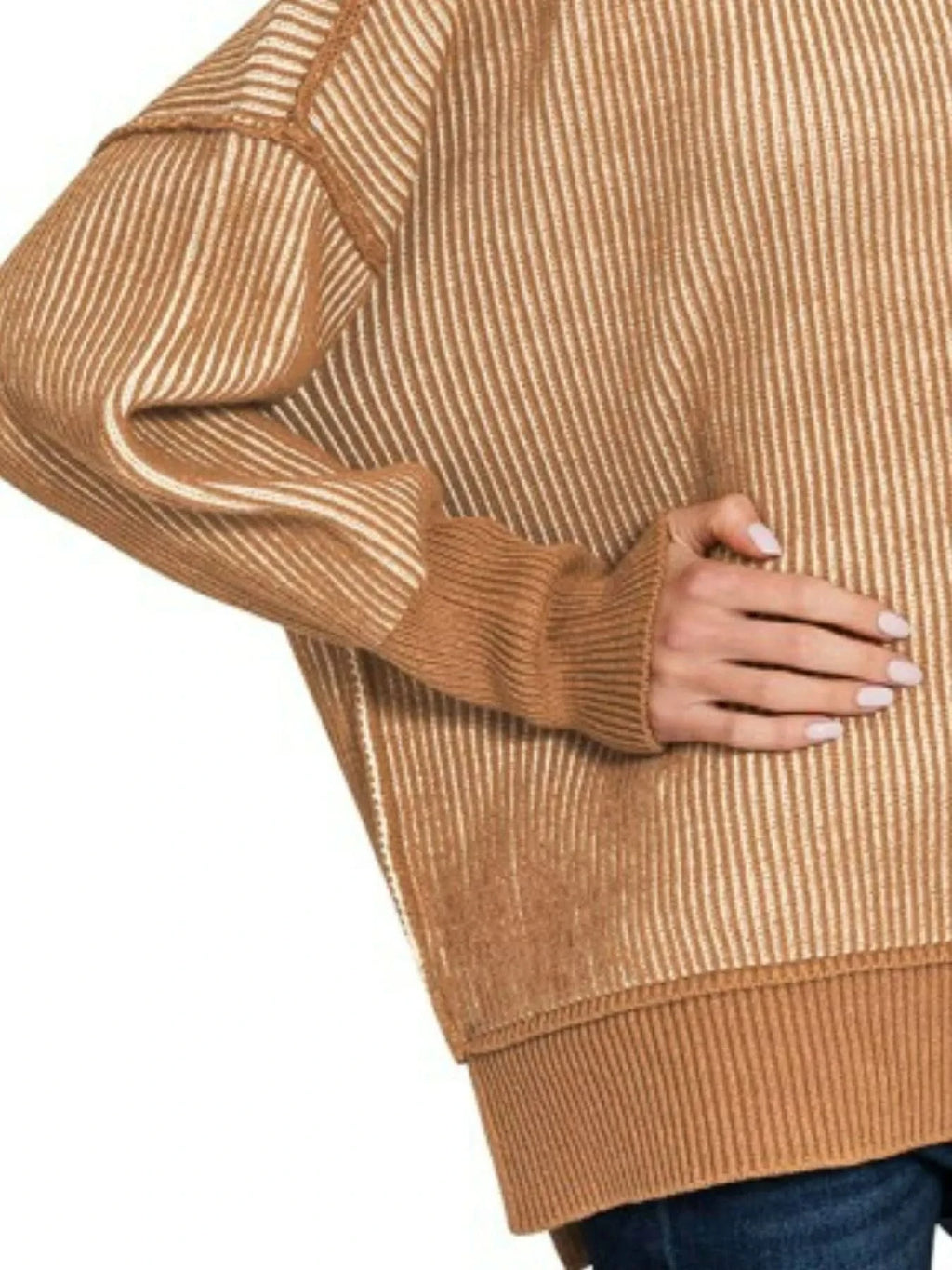 Zenana Exposed Seam Two Tone Ribbed Sweater in - photo