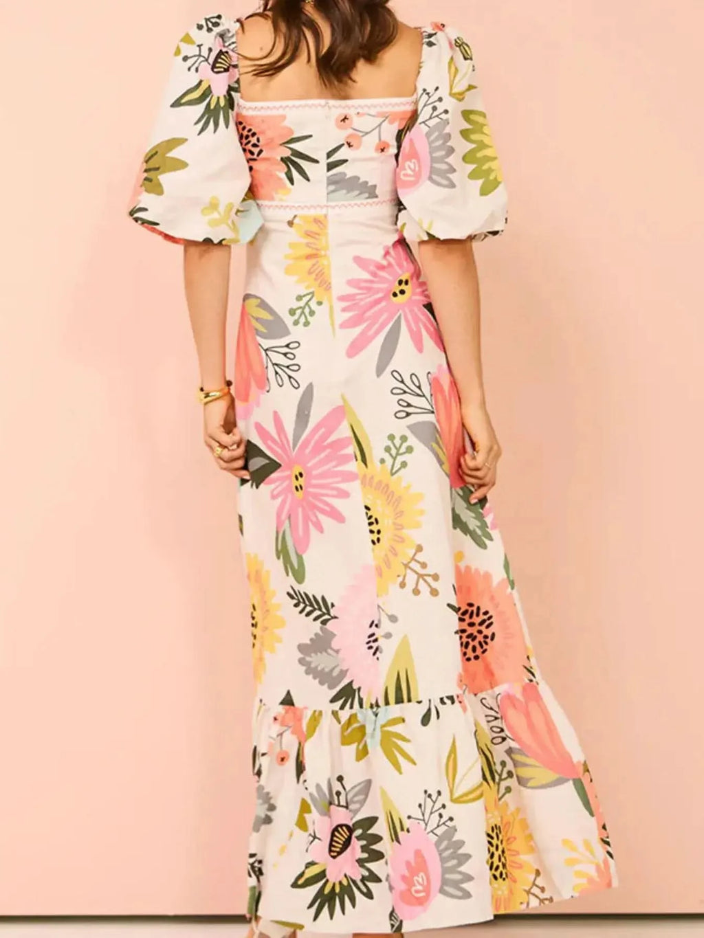 Floral Square Neck Puff Sleeve Maxi Dress with Ruffle Hem in - photo