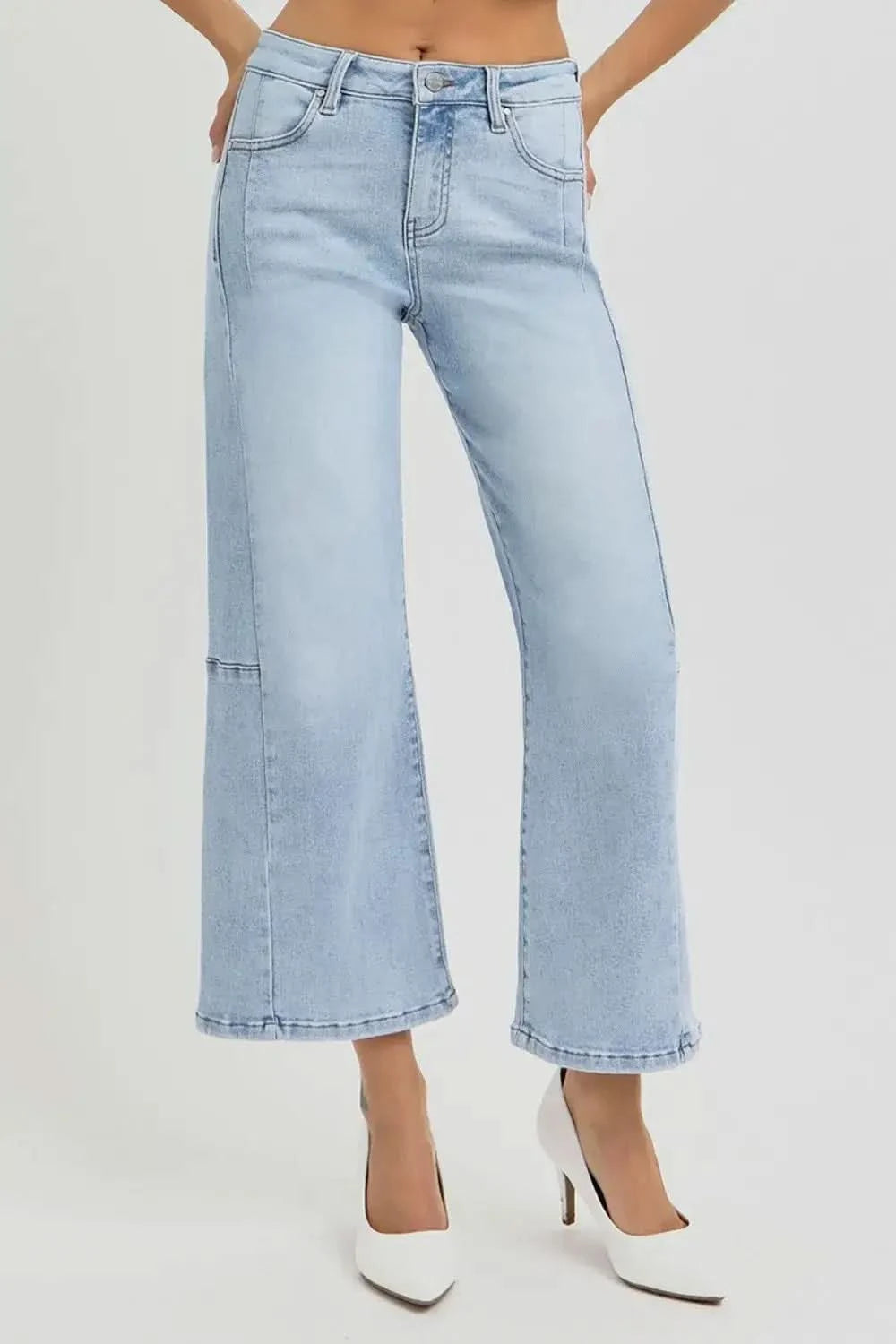 RISEN Full Size High Rise Seamed Detail Wide Leg Crop Jeans in - photo