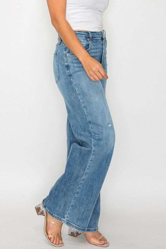 bytos Full Size High Rise Wide Leg Jeans with Pockets in - jeans photo