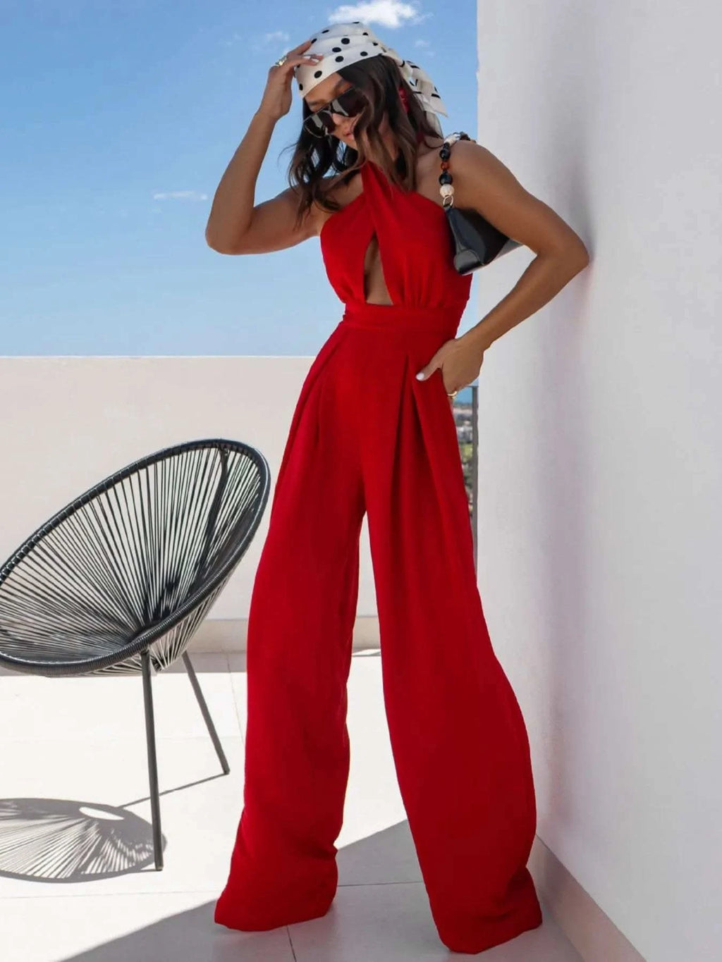Wide Leg Cutout Halter Neck Jumpsuit - SwagglyLife Home & Fashion