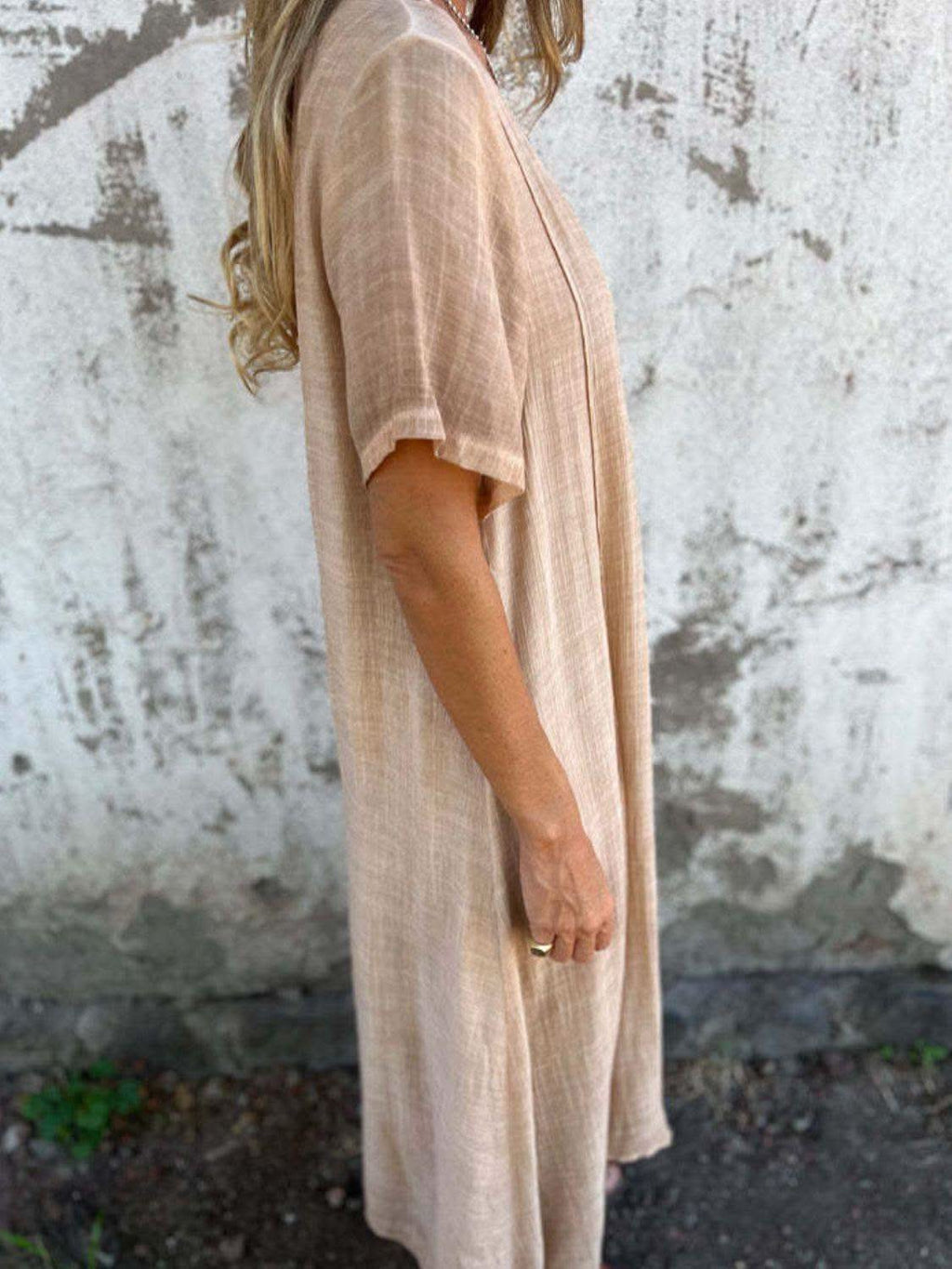 Full Size V-Neck Short Sleeve Midi Dress Plus Size in - dresses photo