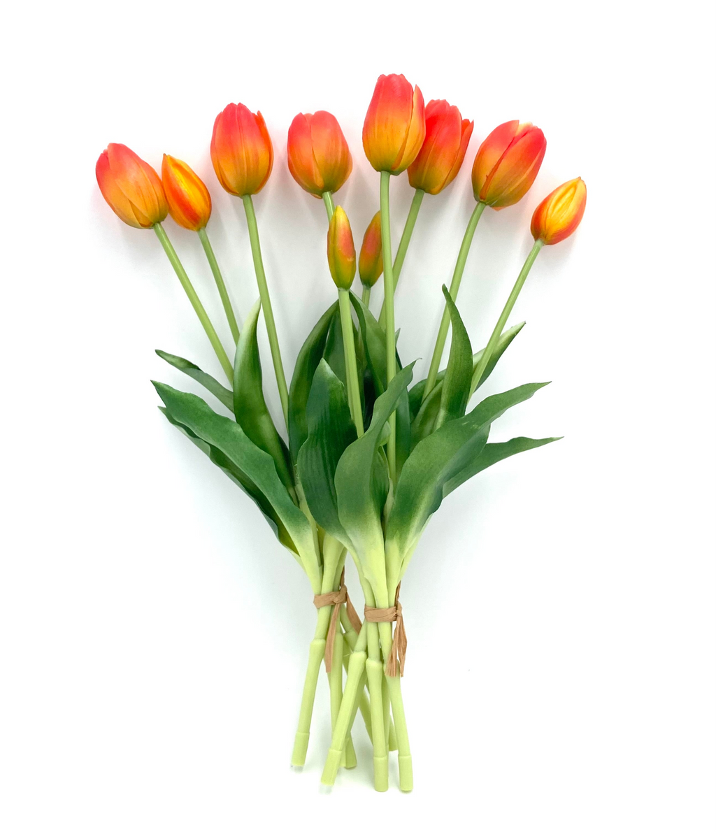 Artificial Real Touch Tulips - Bundle of 10 in Orange Bundle of 10 Stems - Florals photo