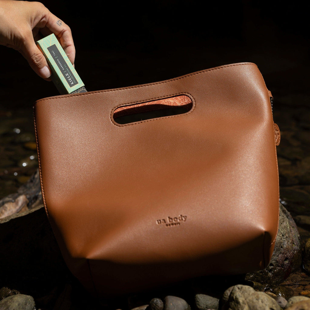 Ua Body | Hawaiian Skincare Tote Bucket Bag in Camel - Bucket Bags photo