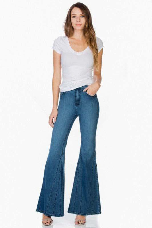 O2 Denim High Waisted Wide Mermaid Flare Denim Jeans - SwagglyLife Home & Fashion