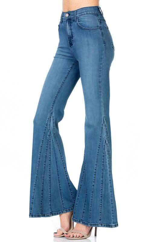 O2 Denim High Waisted Wide Mermaid Flare Denim Jeans - SwagglyLife Home & Fashion